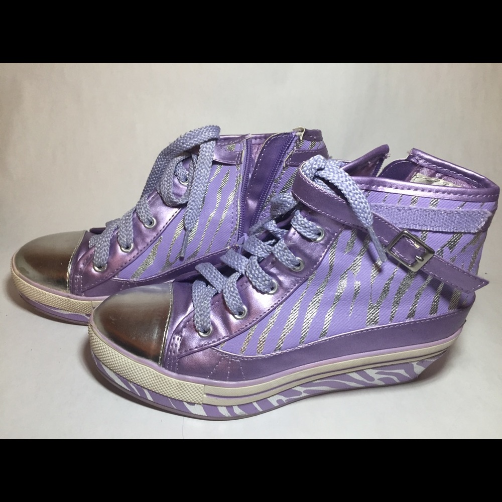 JUSTICE Purple Zebra-Print Wedge Hightop Sneakers